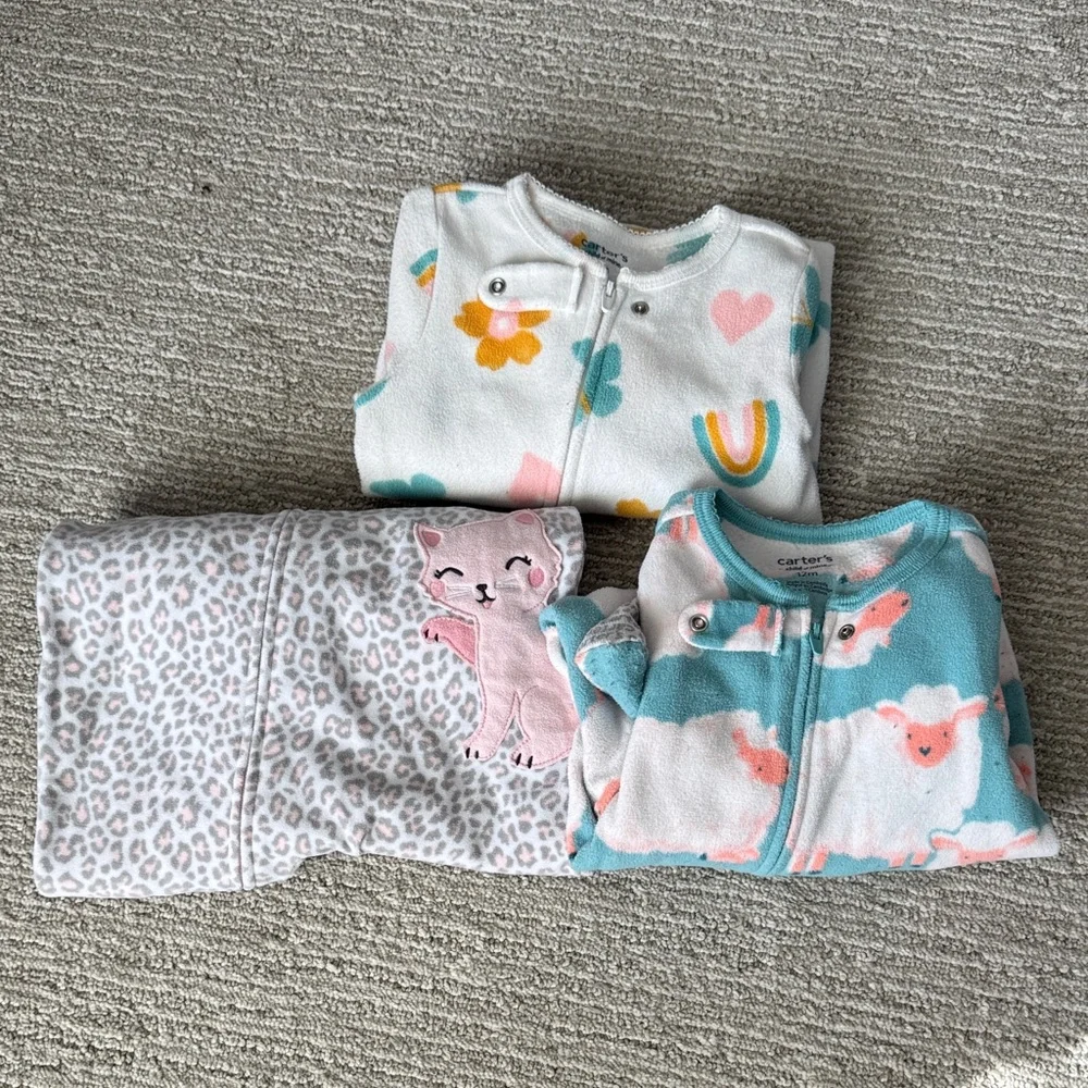 Carter's 12M Fleece Zip  Footie Pajama Bundle Set